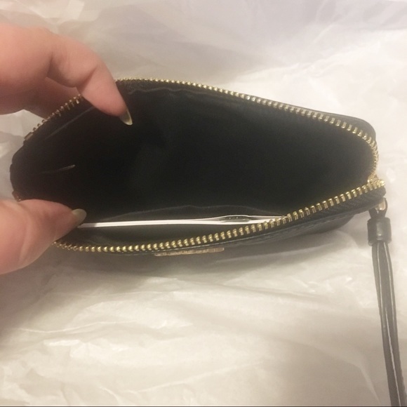 Coach Corner Zip Wristlet Signature Leather Black - Picture 5 of 6